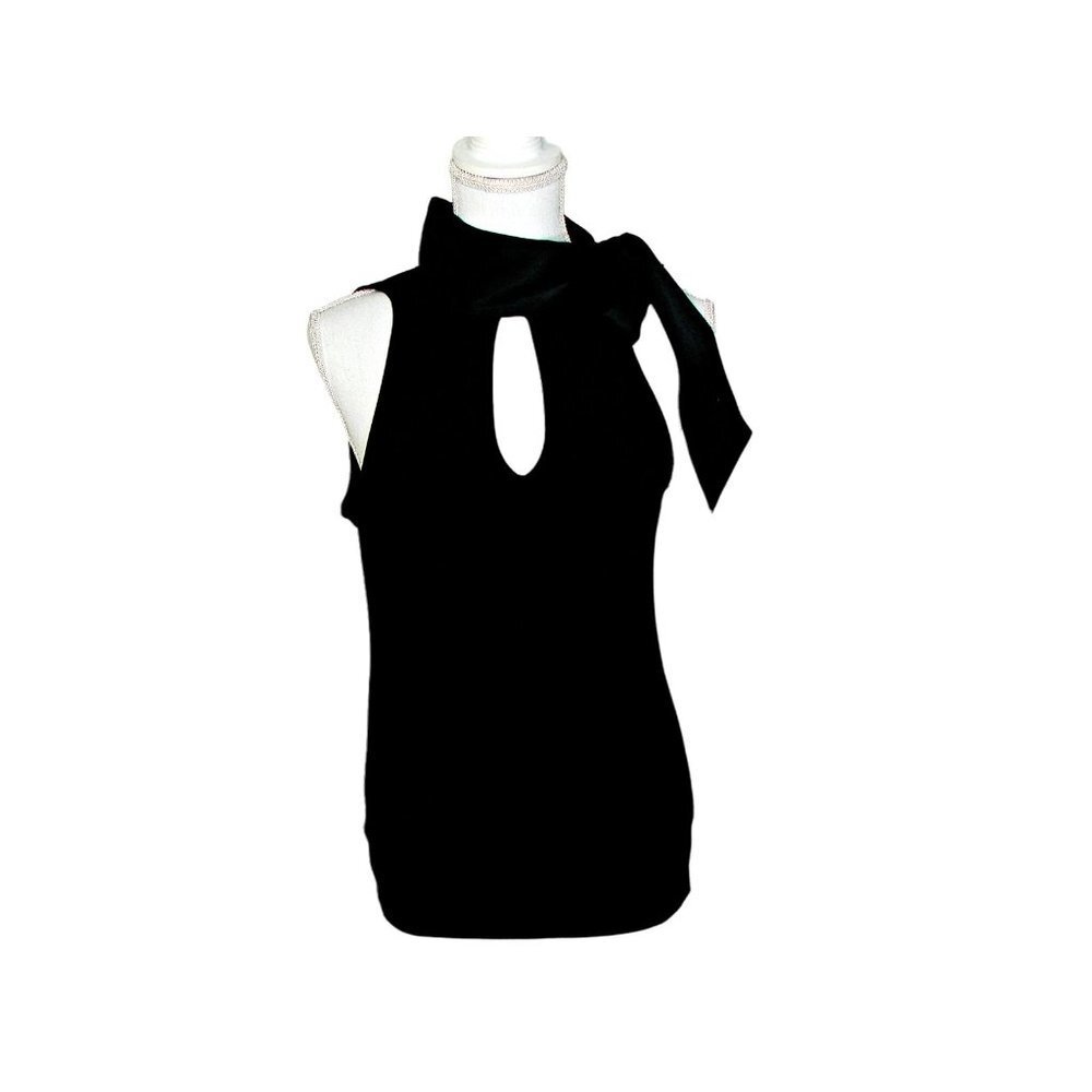 White House Black Market WHBM Key Hole Side Shoulder Tie Sleeveless Top Black Sm